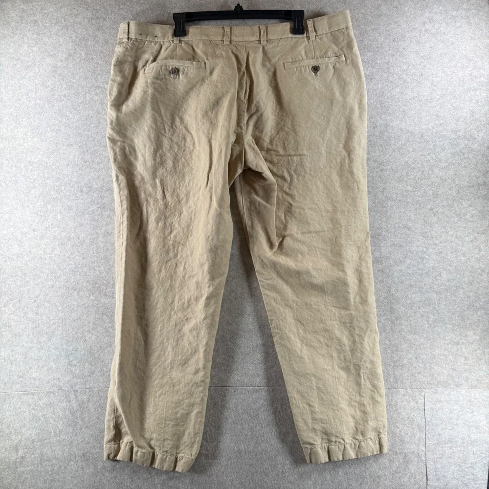 Brooks Brothers Milano Pants 42x30 Tan Linen Cotton Blend Flat Front Trousers
